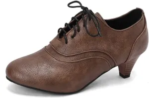 Women Lace Up Shoes Round Toe Cone Heels