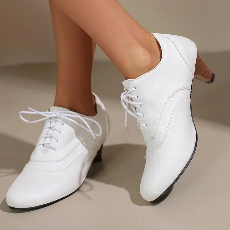 Women Lace Up Shoes Round Toe Cone Heels