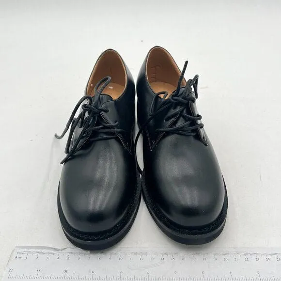 Women Leather Classic Lace up Flat Oxford Low Heel Round Toe Casual Dress Pump