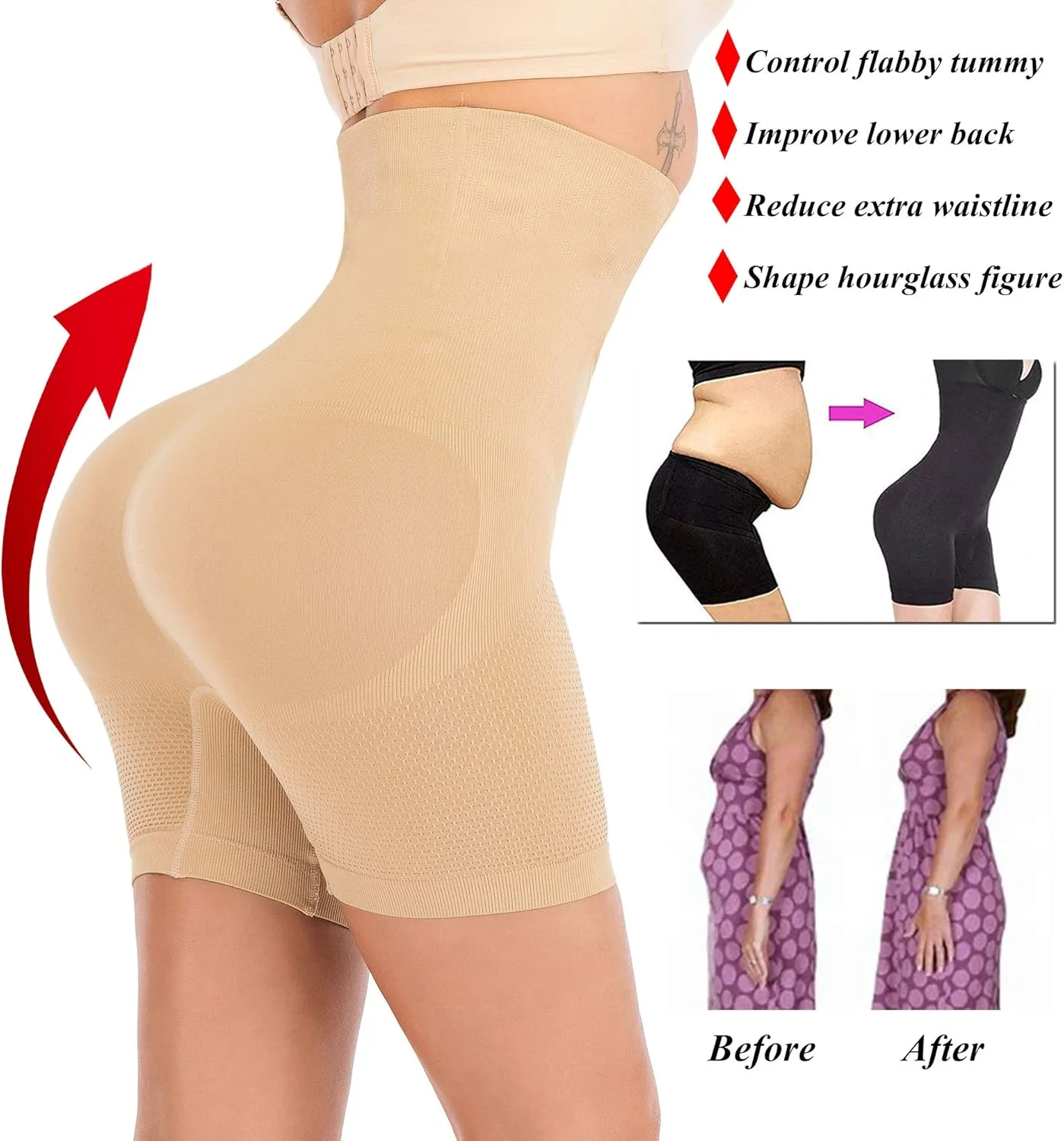 Women Tummy Control Body Shaper High Waist Butt Lifter Thigh Slimmer Shorts Waist Trainer Shapewear Compression Bodysuit