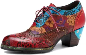 Womens Ankle Boots for Spring Summer Handmade Leather Block Heel Mary Jane Vintage Bohemian Chunky Heel Pumps Anti Slip Walking Boots for Wedding Party Working