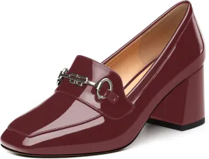 Women's Block Heel Bit Loafer, Square Closed Heel Pumps,Elegant and Comfortable Penny Loafers,Commuter Dress Shoes