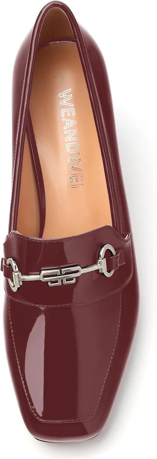 Women's Block Heel Bit Loafer, Square Closed Heel Pumps,Elegant and Comfortable Penny Loafers,Commuter Dress Shoes