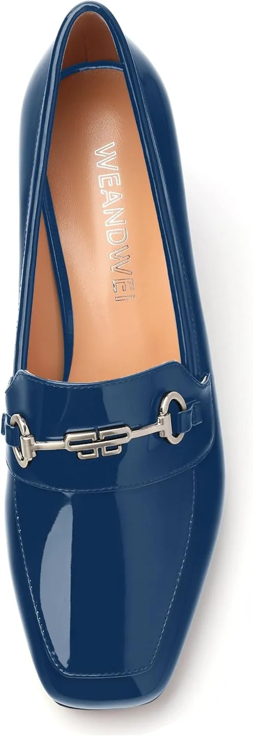 Women's Block Heel Bit Loafer, Square Closed Heel Pumps,Elegant and Comfortable Penny Loafers,Commuter Dress Shoes