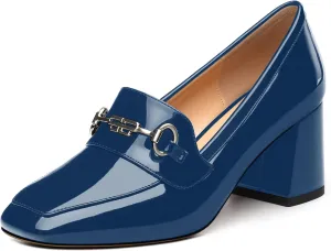 Women's Block Heel Bit Loafer, Square Closed Heel Pumps,Elegant and Comfortable Penny Loafers,Commuter Dress Shoes