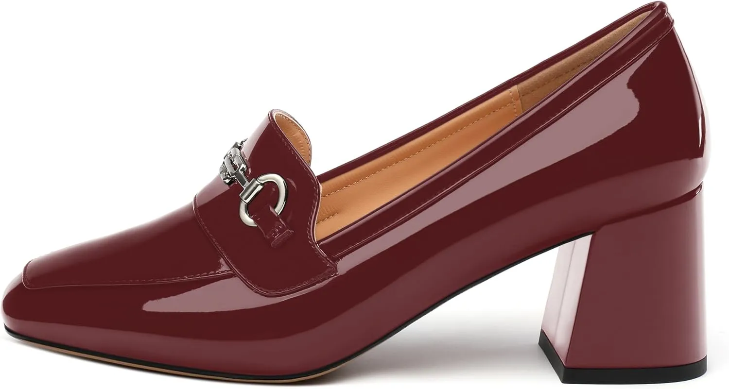 Women's Block Heel Bit Loafer, Square Closed Heel Pumps,Elegant and Comfortable Penny Loafers,Commuter Dress Shoes