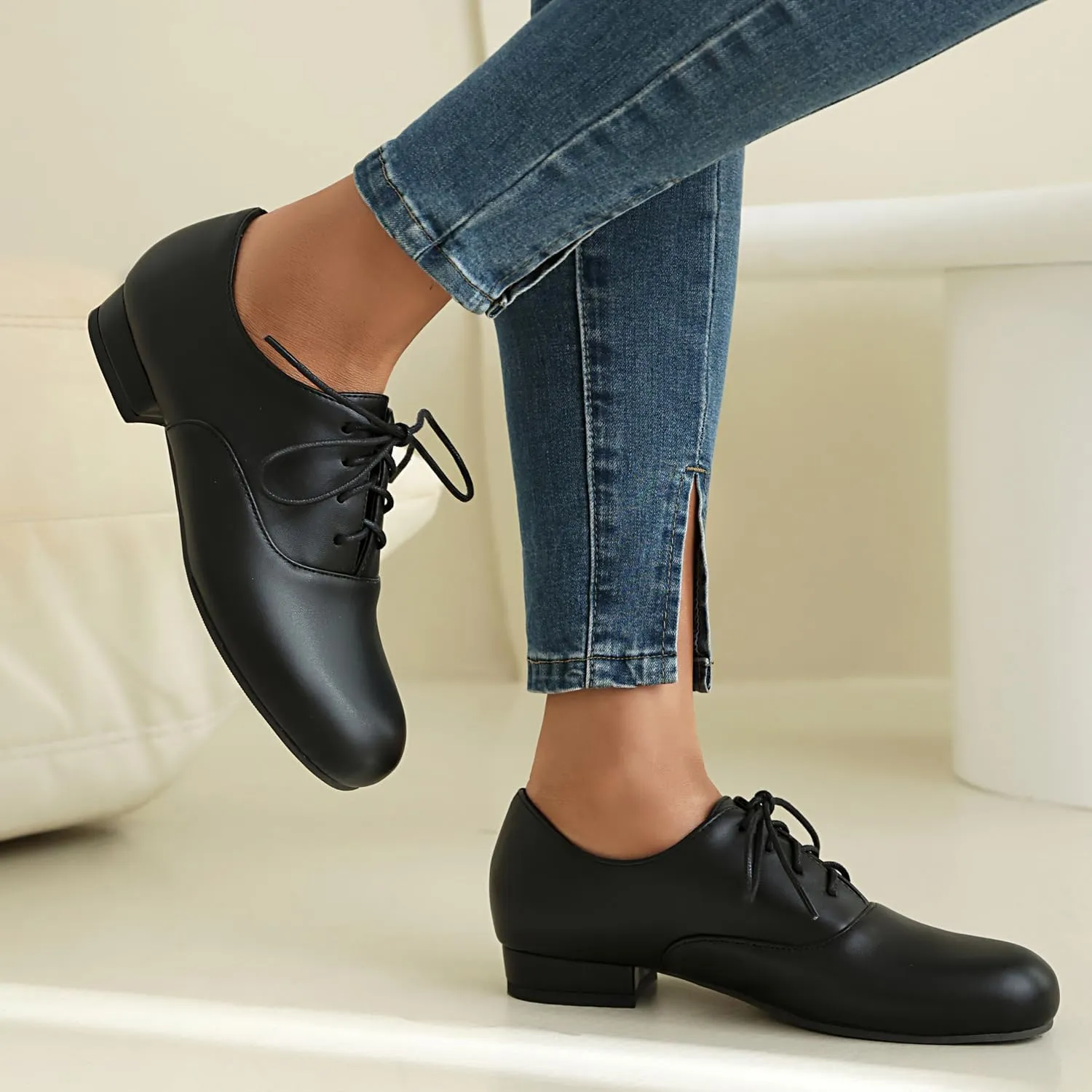Women's Casual Dress Oxford Shoes, Vintage Brogue Saddle Oxfords, Wingtip Round Toe Lace up Shoes