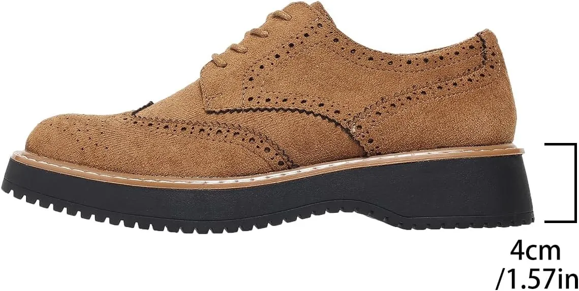 Women's Chunky Platform Lace-Up Round Toe Oxfords Shoes Non-Slip Comfort Casual Dressy School Work Loafers
