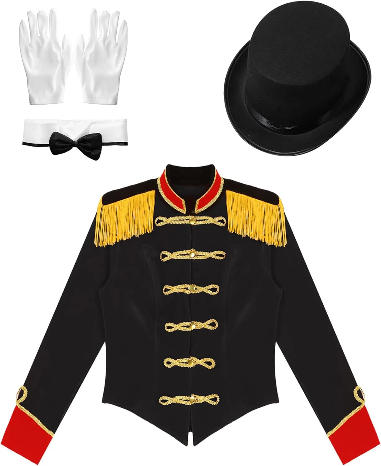 Women's Circus Ringmaster Costume Velvet Showman Jacket Lion Trainer Cosplay Costumes with Hat Bow Collar Gloves