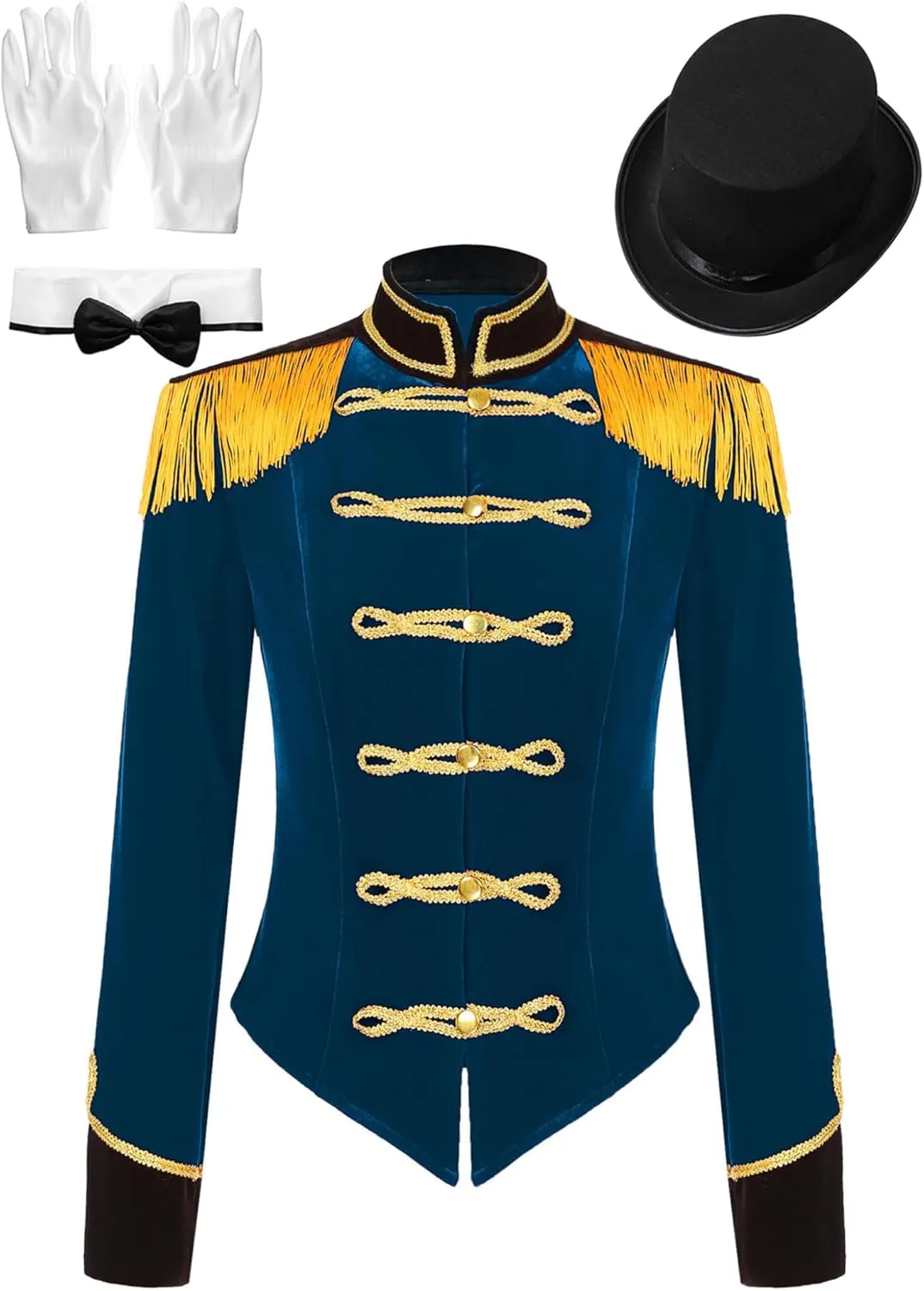 Women's Circus Ringmaster Costume Velvet Showman Jacket Lion Trainer Cosplay Costumes with Hat Bow Collar Gloves