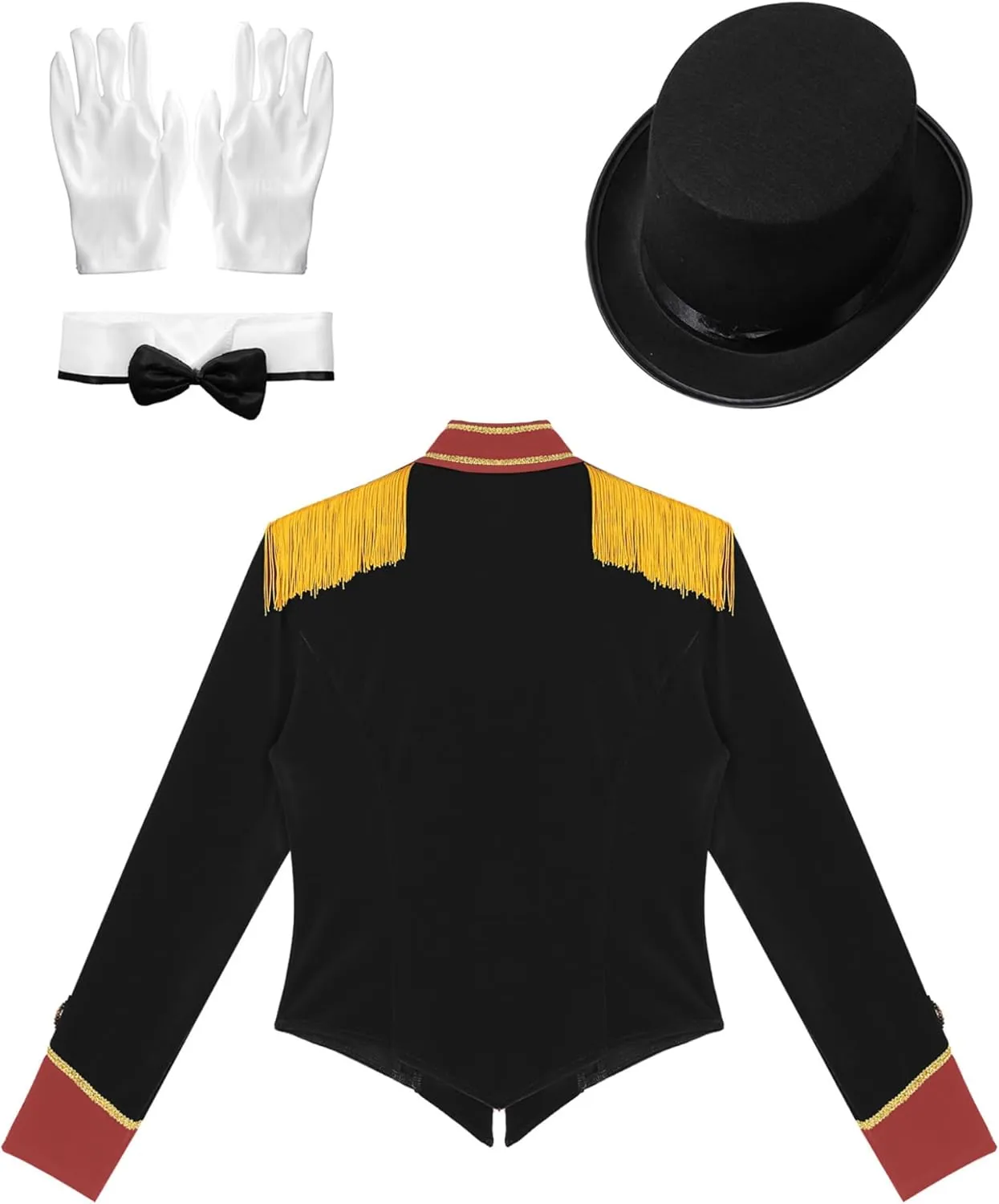 Women's Circus Ringmaster Costume Velvet Showman Jacket Lion Trainer Cosplay Costumes with Hat Bow Collar Gloves
