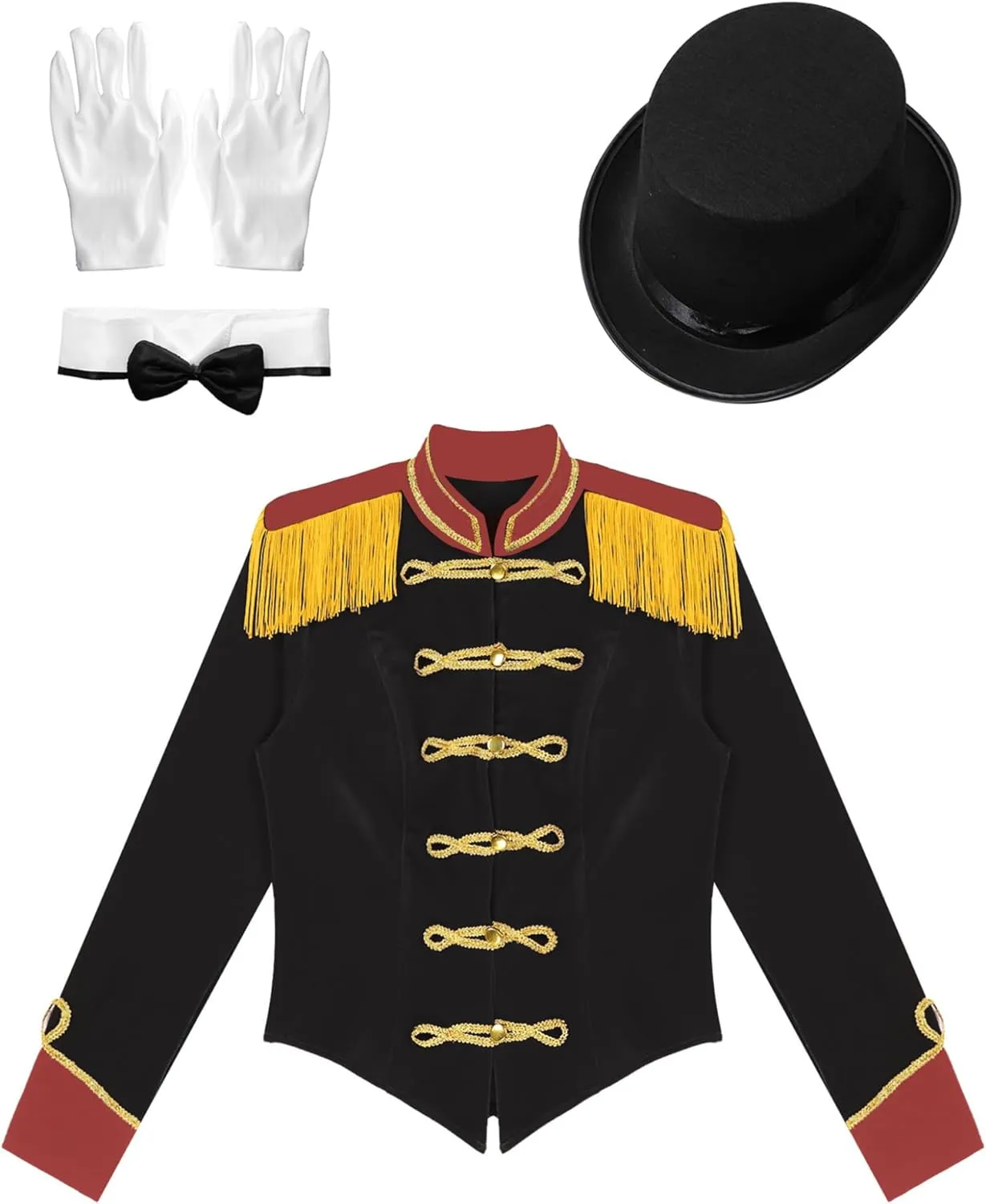 Women's Circus Ringmaster Costume Velvet Showman Jacket Lion Trainer Cosplay Costumes with Hat Bow Collar Gloves