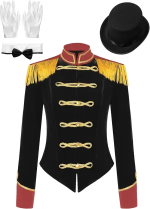 Women's Circus Ringmaster Costume Velvet Showman Jacket Lion Trainer Cosplay Costumes with Hat Bow Collar Gloves