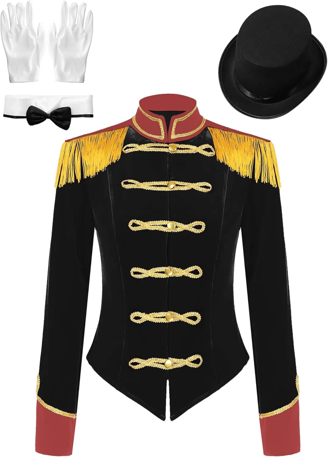 Women's Circus Ringmaster Costume Velvet Showman Jacket Lion Trainer Cosplay Costumes with Hat Bow Collar Gloves