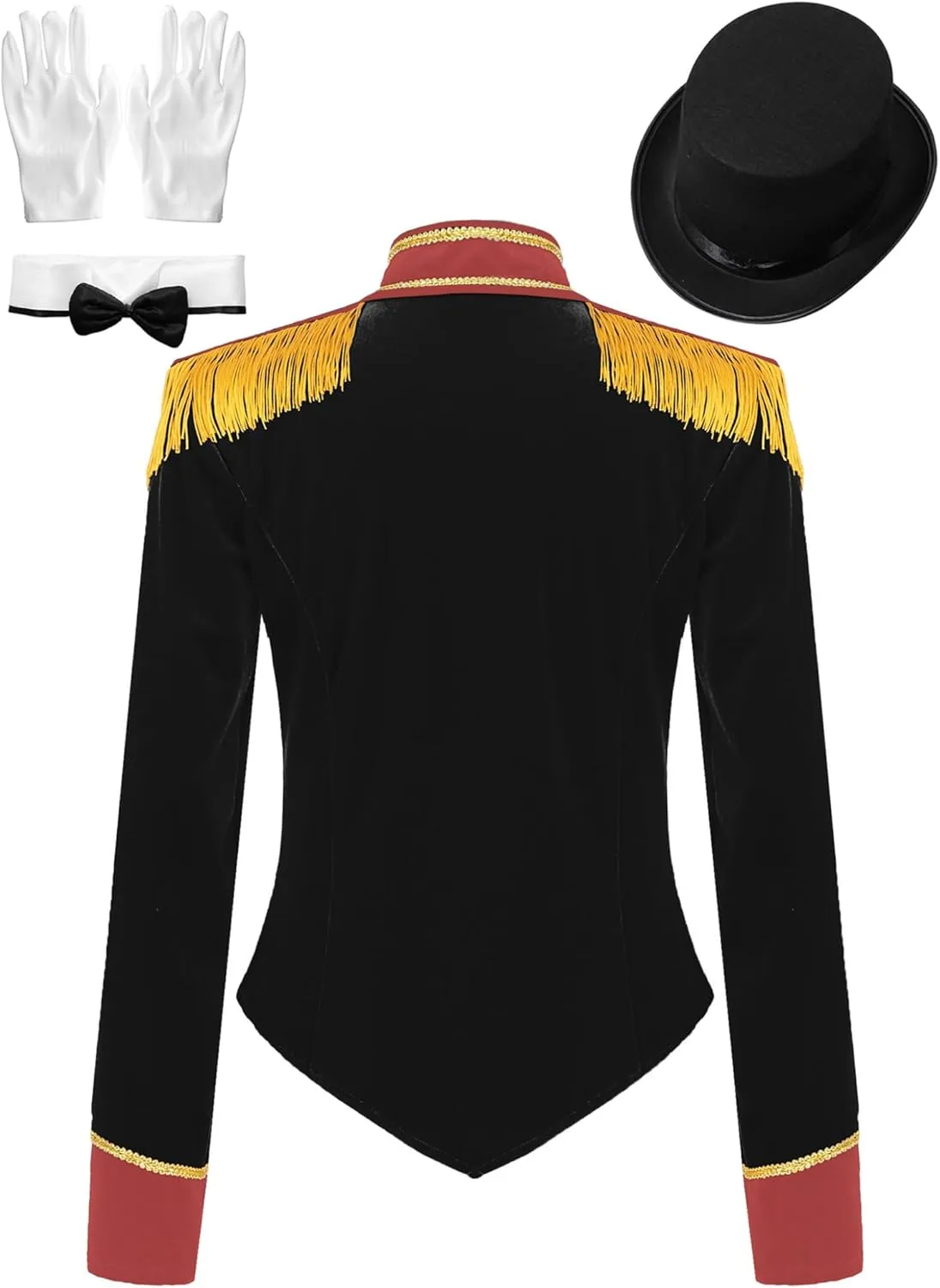 Women's Circus Ringmaster Costume Velvet Showman Jacket Lion Trainer Cosplay Costumes with Hat Bow Collar Gloves
