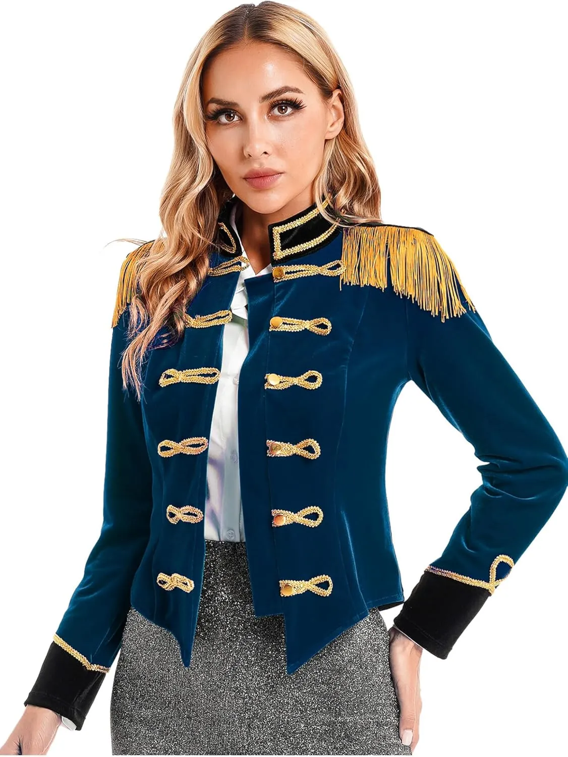 Women's Circus Ringmaster Costume Velvet Showman Jacket Lion Trainer Cosplay Costumes with Hat Bow Collar Gloves