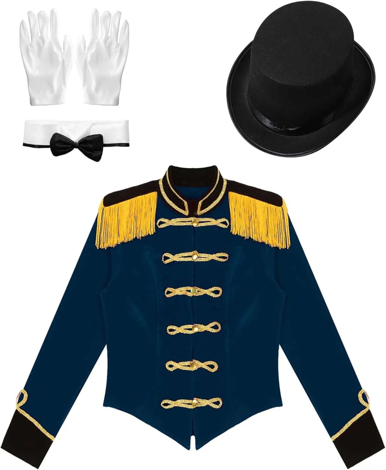 Women's Circus Ringmaster Costume Velvet Showman Jacket Lion Trainer Cosplay Costumes with Hat Bow Collar Gloves