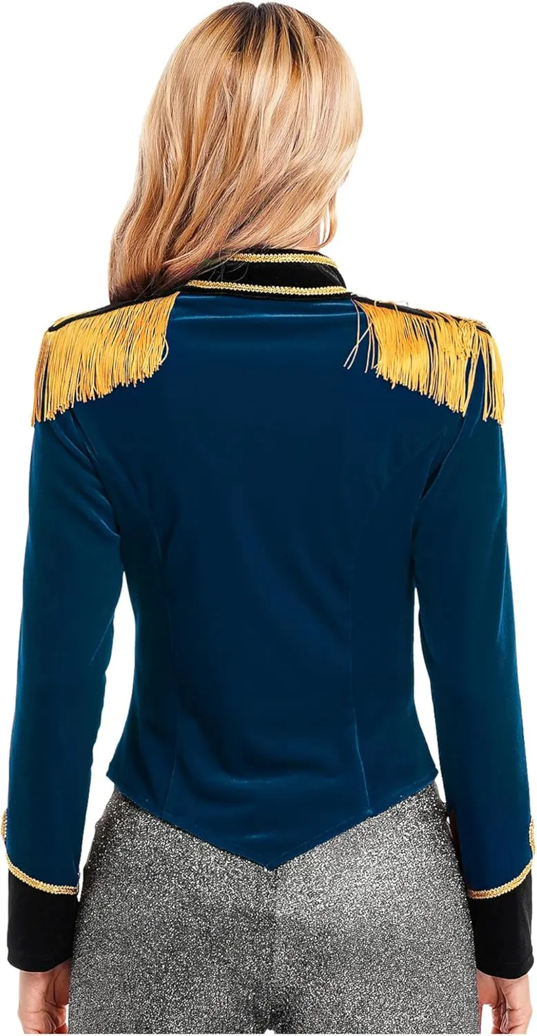 Women's Circus Ringmaster Costume Velvet Showman Jacket Lion Trainer Cosplay Costumes with Hat Bow Collar Gloves