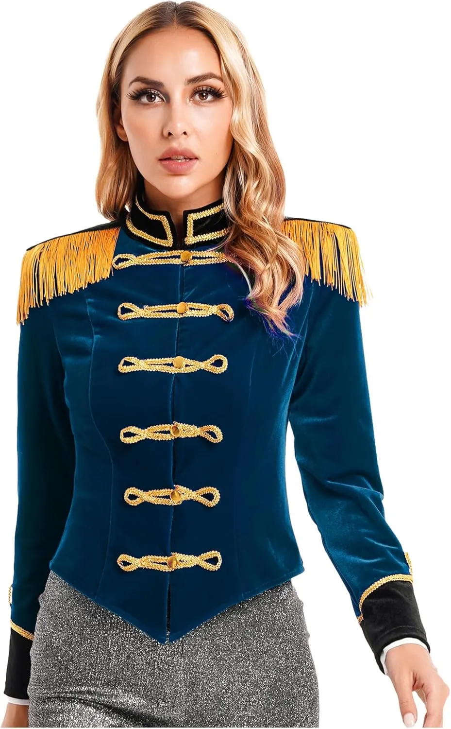 Women's Circus Ringmaster Costume Velvet Showman Jacket Lion Trainer Cosplay Costumes with Hat Bow Collar Gloves