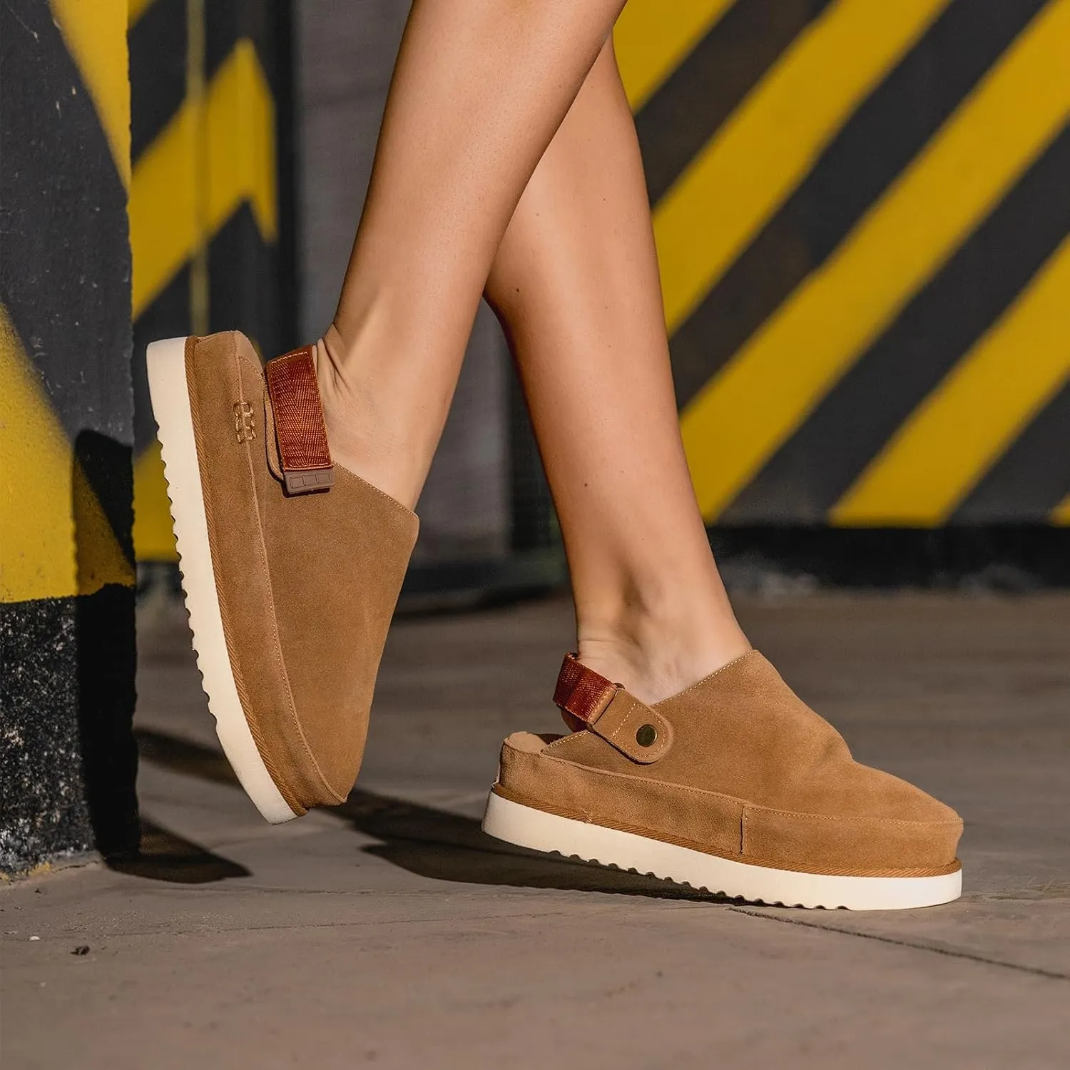Women's Clogs Slippers Platform Suede Mules & Clogs Adjustable Strap Slip-on Shoes Sandals Indoor/Outdoor Anti-Slip Sole Arch Support
