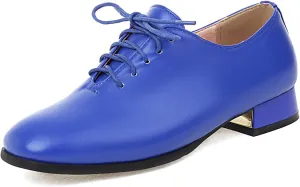 Women's Closed Square Toe Low Heel Oxford Flats Vintage Brogues Lace Up Pumps PU Leather Dress Shoes