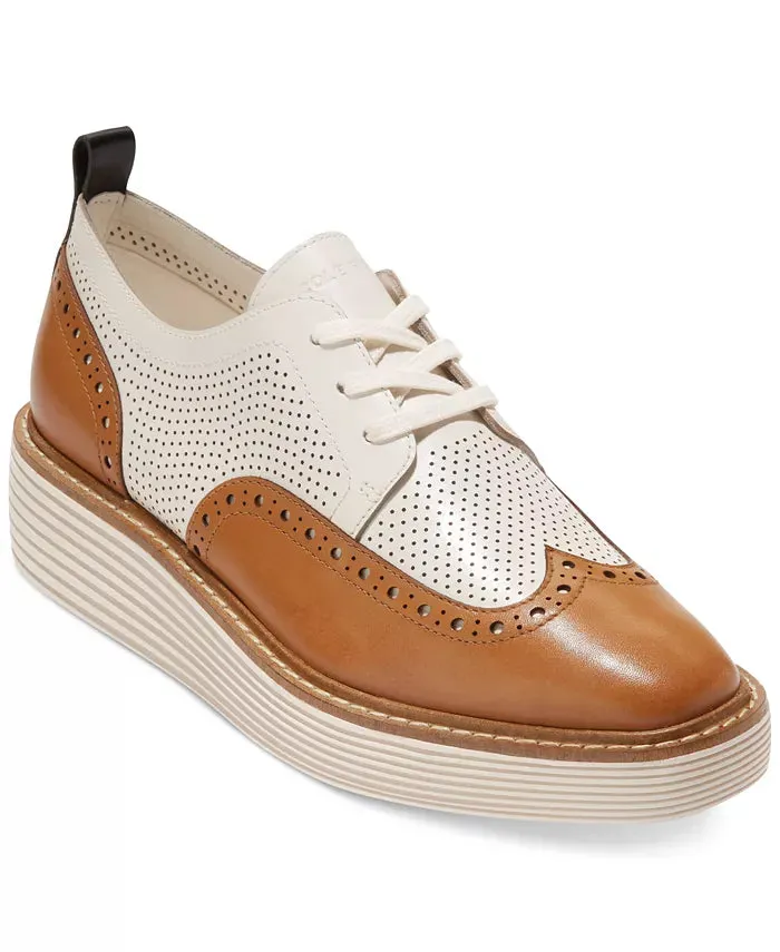 WOMEN'S COLE HAAN ØRIGINAL GRAND PLATFORM WINGTIP OXFORD | PECAN / IVORY
