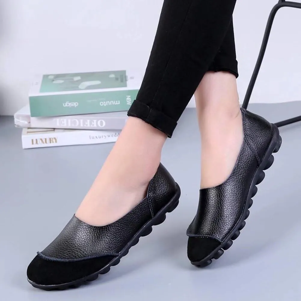 Women's Cowhide Leather Loafers Flats Moccasins Slip-On