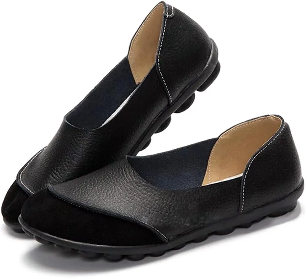 Women's Cowhide Leather Loafers Flats Moccasins Slip-On