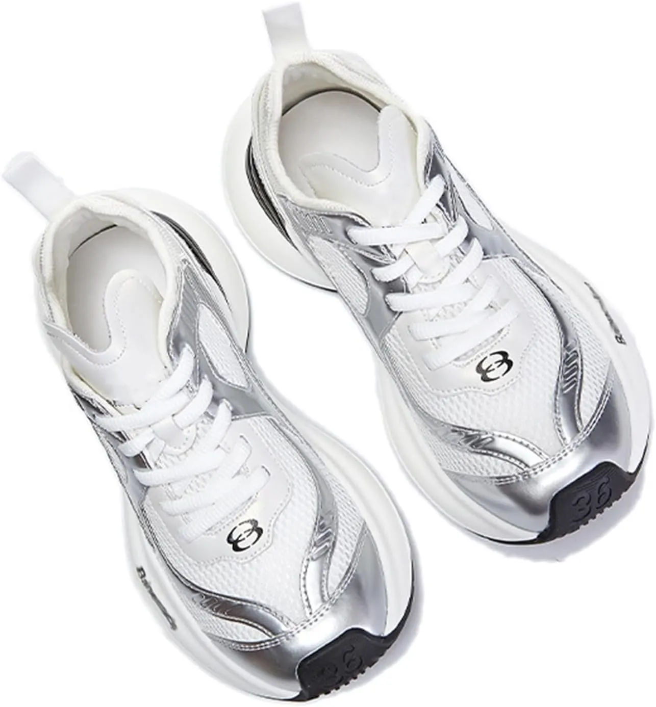 Women's Fashion Sneakers White Thick Bottom Trainers Casual Breathable Comfortable Lace Up Platform Cool Shoes Women's Chunky Heel Oxford Shoes