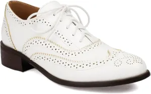 Women's Flat Saddle Oxford Shoes Two Toned Wingtip Perforated Lace Up Low Heel School Uniform Oxfords Brogues