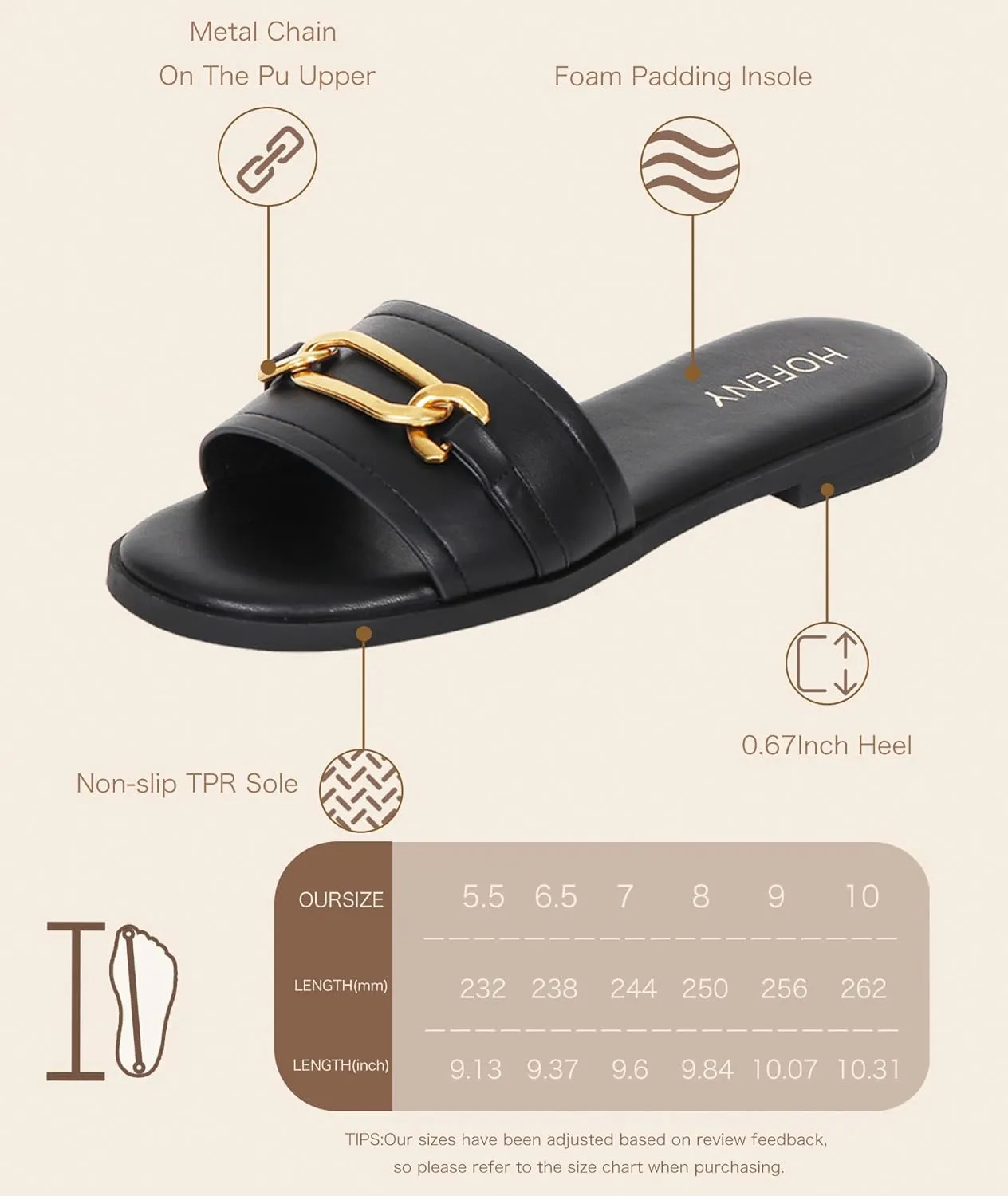 Womens Flat Sandals Round Open Toe Slip On Leather Slides for Summer