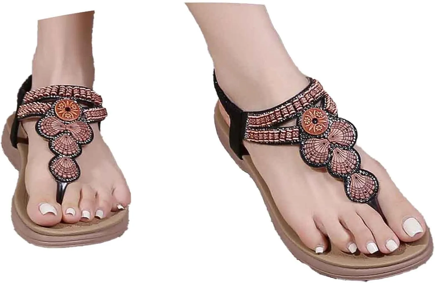 Women's Flat Thong Sandals Dressy 2025 Summer Bohemian Stappy Comfortable Ankle Elastic T-Strap Beach