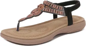 Women's Flat Thong Sandals Dressy 2025 Summer Bohemian Stappy Comfortable Ankle Elastic T-Strap Beach