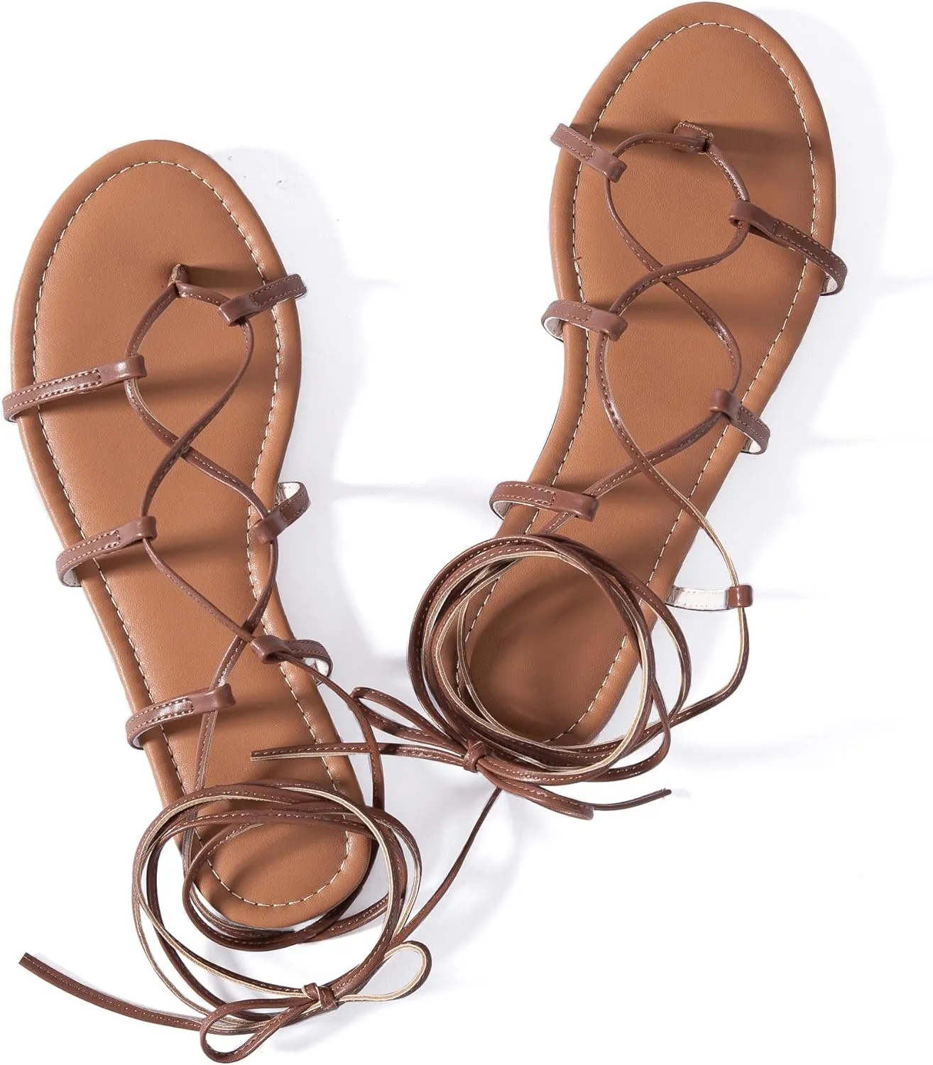 Womens Gladiator Sandals Dressy Summer Roman Strappy Ladies Lace Up Leather Flat Ankle Strap Cute Comfy Casual