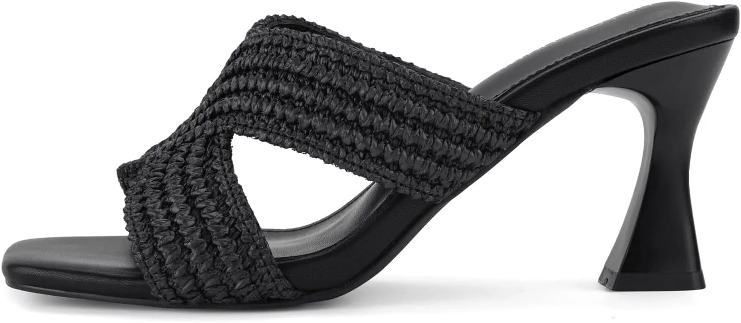 Women’s Heeled Sandals Slip On Chunky Square Toe Mule Sandals Open Toe Slide Casual Summer Dressy Sandals