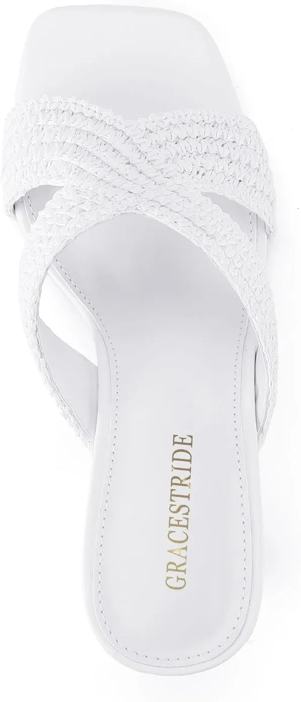 Women’s Heeled Sandals Slip On Chunky Square Toe Mule Sandals Open Toe Slide Casual Summer Dressy Sandals