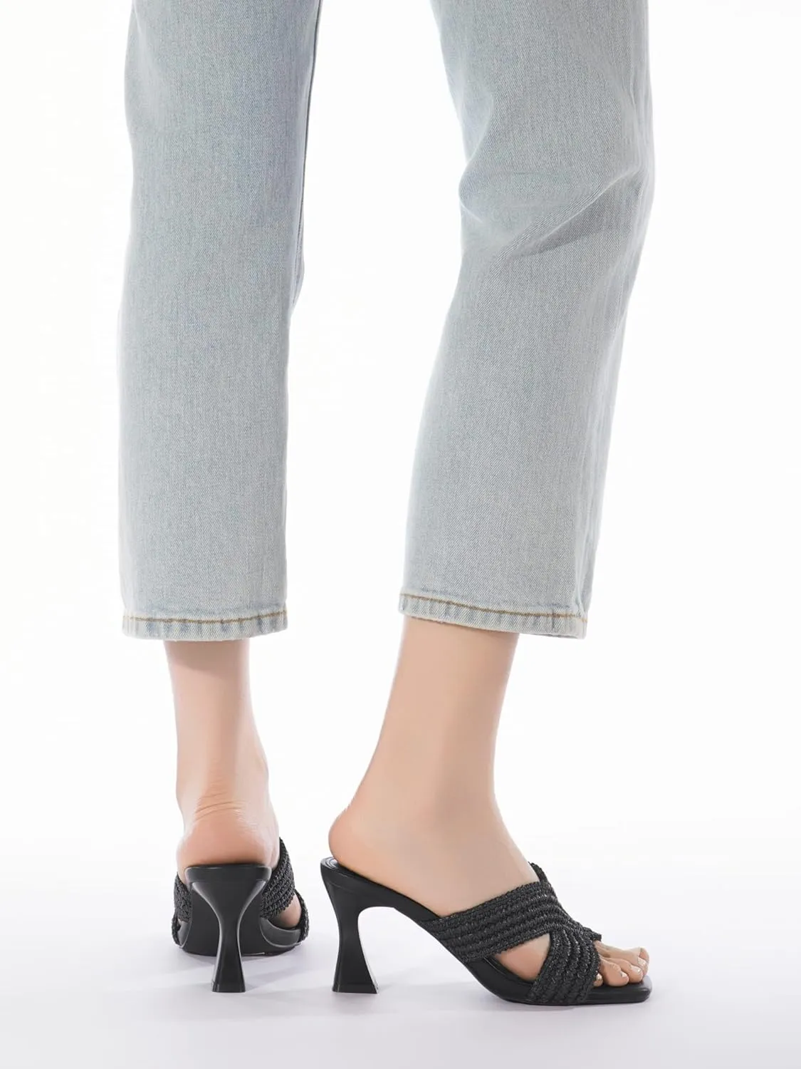 Women’s Heeled Sandals Slip On Chunky Square Toe Mule Sandals Open Toe Slide Casual Summer Dressy Sandals