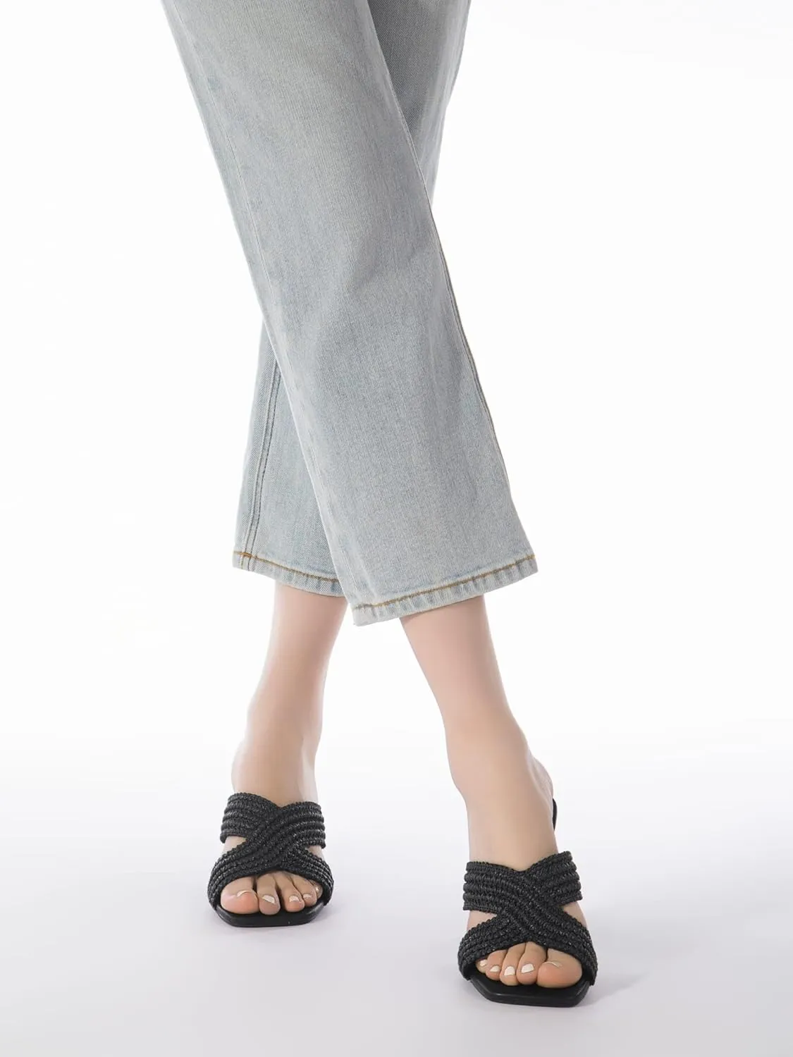 Women’s Heeled Sandals Slip On Chunky Square Toe Mule Sandals Open Toe Slide Casual Summer Dressy Sandals