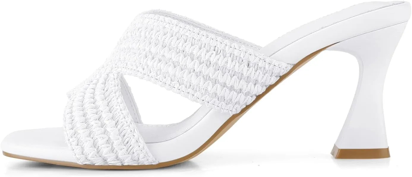 Women’s Heeled Sandals Slip On Chunky Square Toe Mule Sandals Open Toe Slide Casual Summer Dressy Sandals
