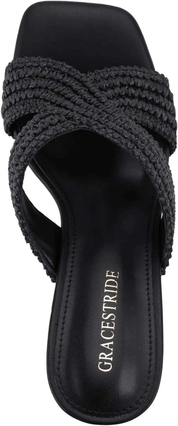 Women’s Heeled Sandals Slip On Chunky Square Toe Mule Sandals Open Toe Slide Casual Summer Dressy Sandals