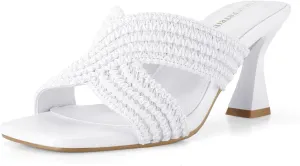 Women’s Heeled Sandals Slip On Chunky Square Toe Mule Sandals Open Toe Slide Casual Summer Dressy Sandals