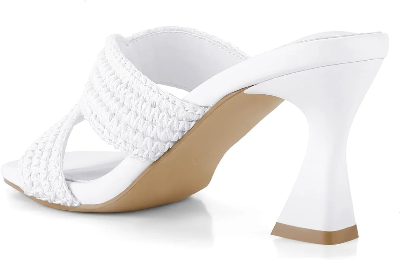 Women’s Heeled Sandals Slip On Chunky Square Toe Mule Sandals Open Toe Slide Casual Summer Dressy Sandals