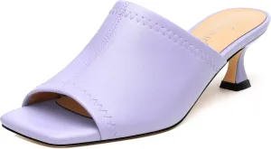 Womens Kitten Heel Open Square Toe Slip-on Sandals Casual Fashion Dress Summer Mules Shoes 2 Inches Heels