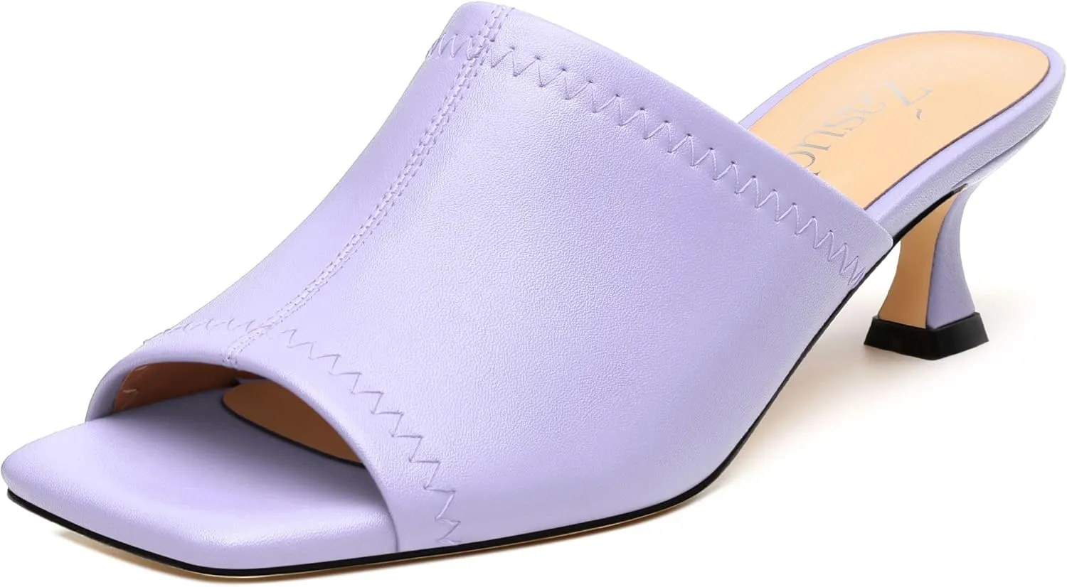 Womens Kitten Heel Open Square Toe Slip-on Sandals Casual Fashion Dress Summer Mules Shoes 2 Inches Heels