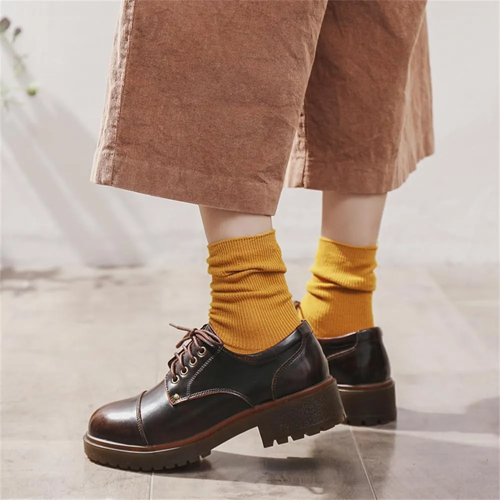 Women's Lace-up Oxford Shoes JK Platform Leather Shoes