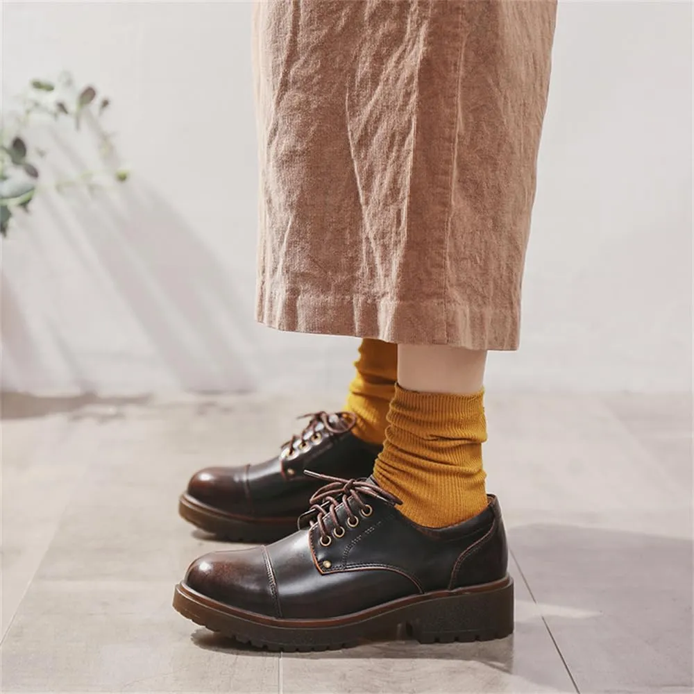 Women's Lace-up Oxford Shoes JK Platform Leather Shoes