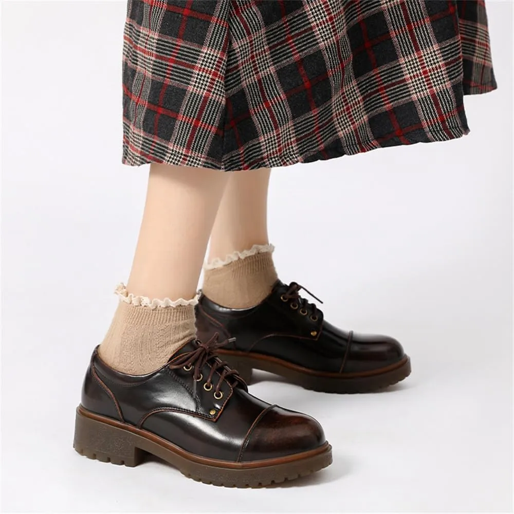 Women's Lace-up Oxford Shoes JK Platform Leather Shoes