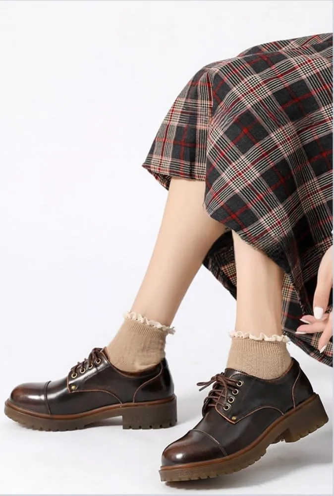 Women's Lace-up Oxford Shoes JK Platform Leather Shoes