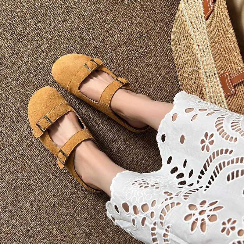 Women's Leather Flat Casual Stylish Buckle Decoration Mule Shoes
