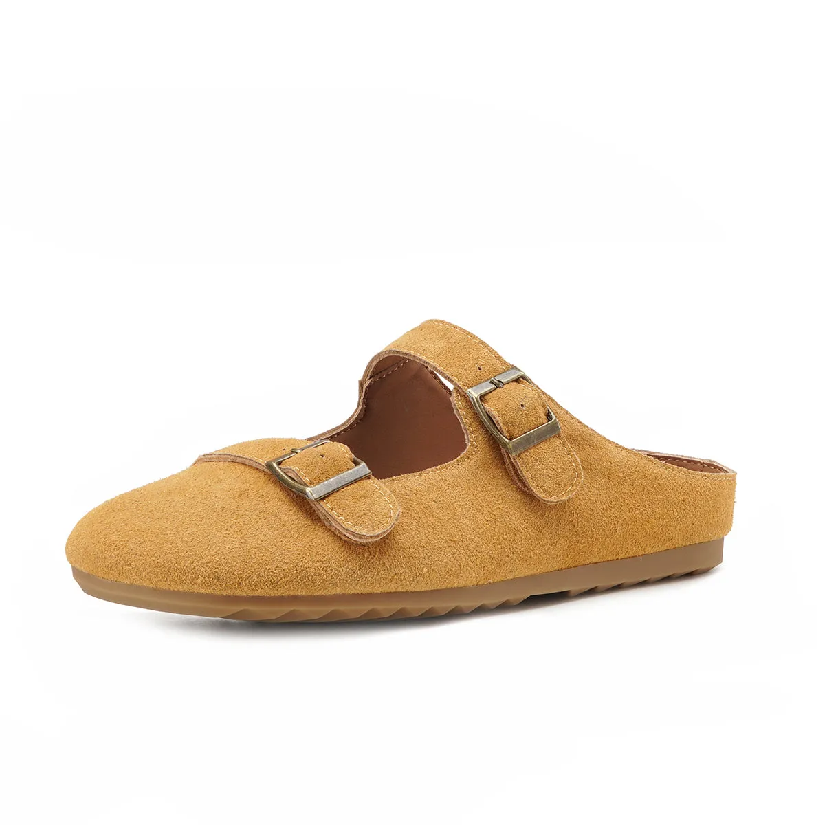 Women's Leather Flat Casual Stylish Buckle Decoration Mule Shoes
